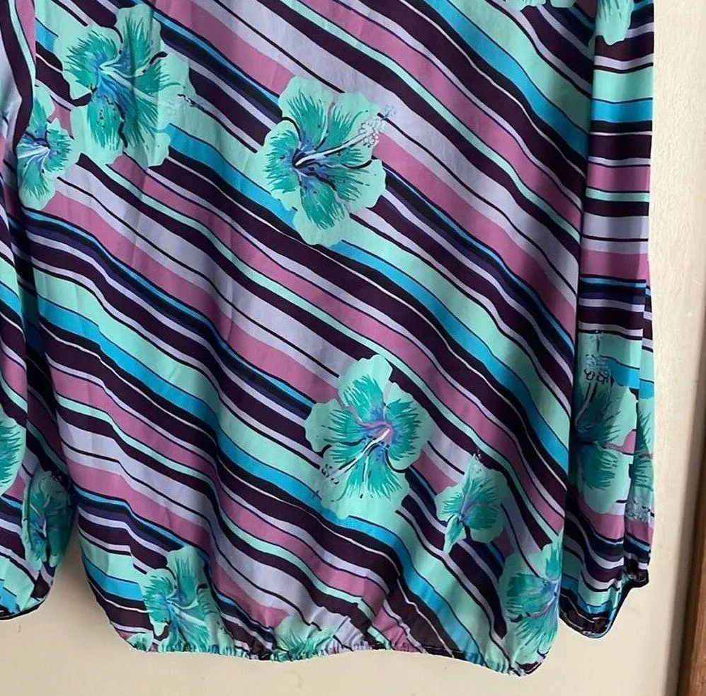 RIXO LONDON Jessie Hawaii Stripe Blouse In Hawaii Stripe Lilac Mint Blue Size M - Image 13
