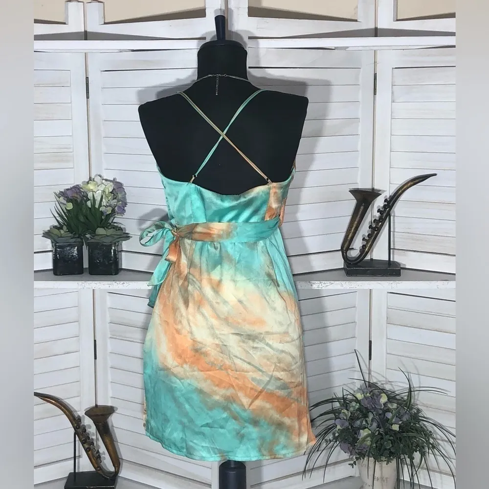 Angel Biba Tie Dye Wrap Mini Dress Satin Bow Size Small - Image 2