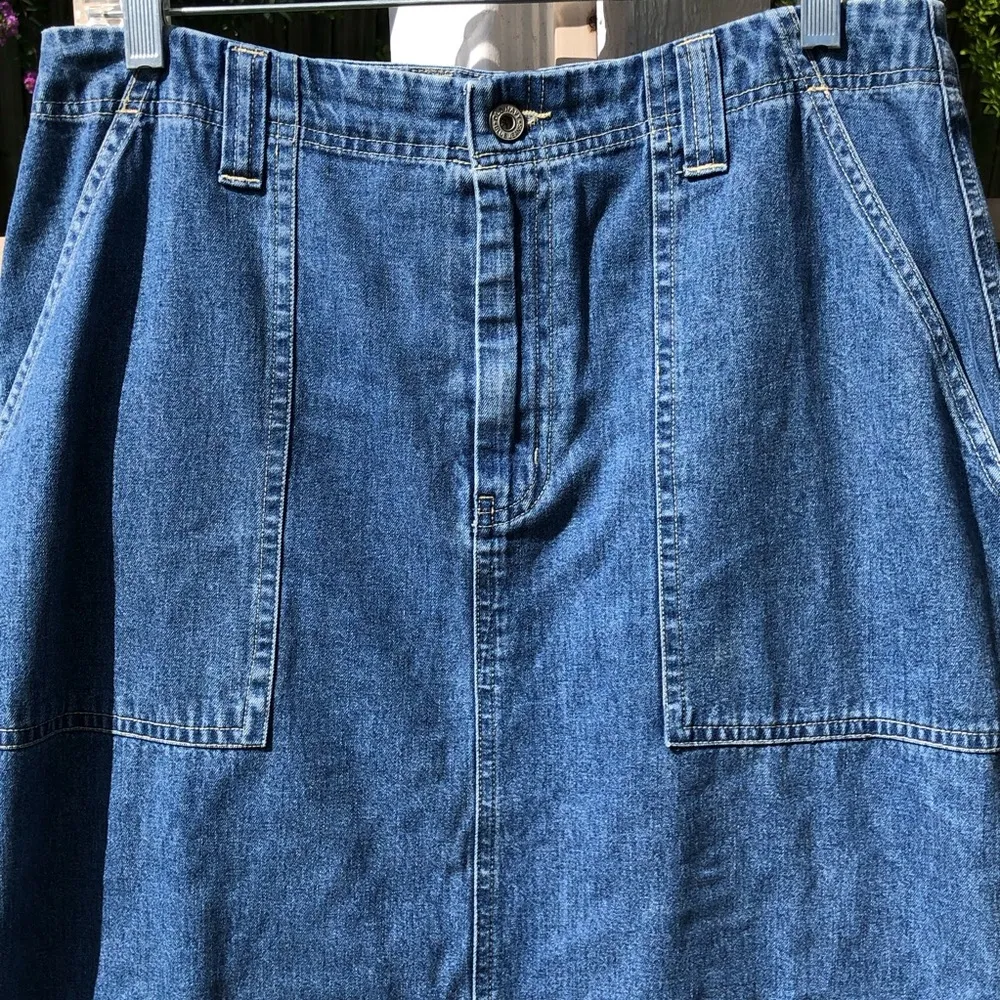 Blue Jeans Skirt Womens 10 Blue Denim Midi Skirt Back slit - Image 3
