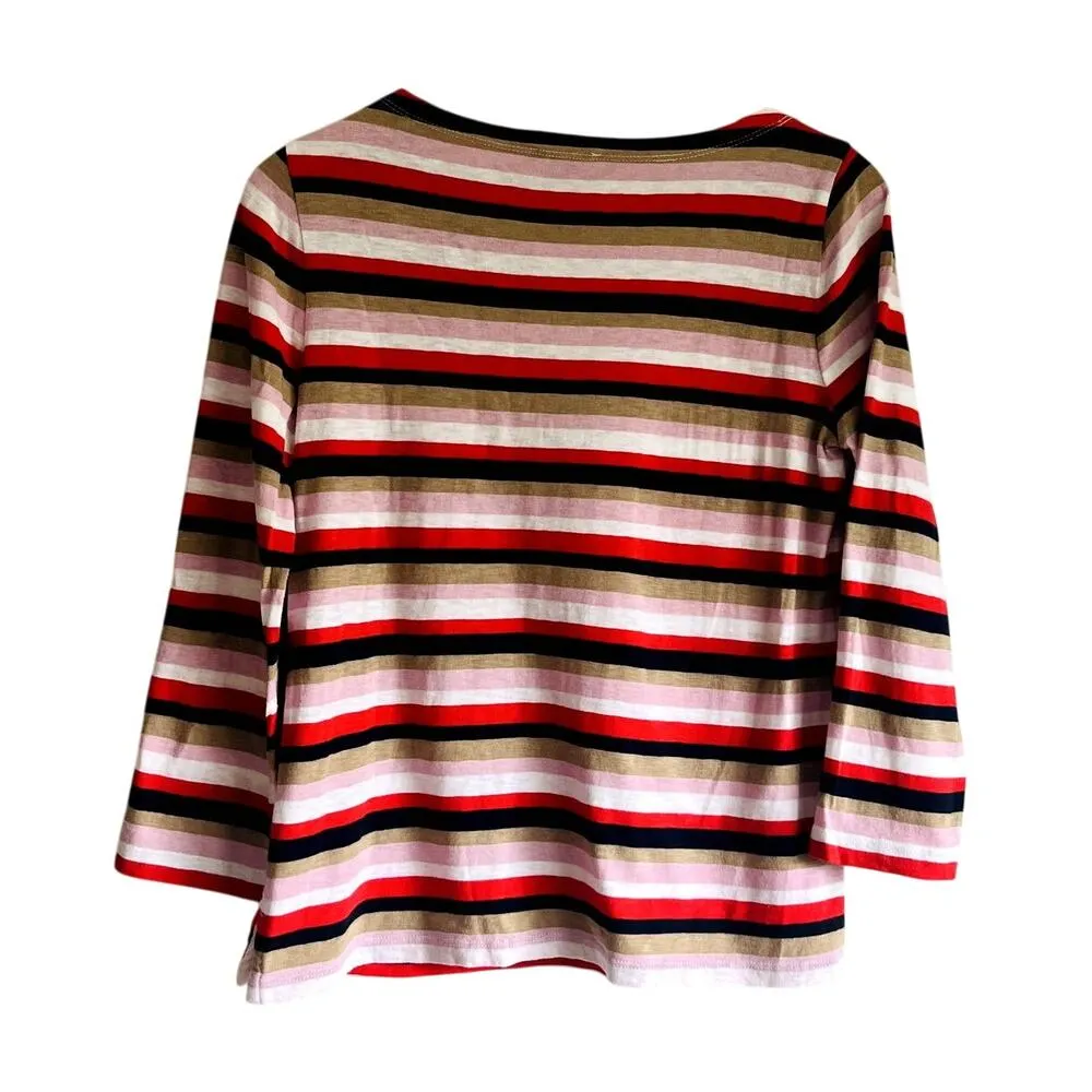 J Crew | Striped 3/4 Sleeve Boatneck 100% Cotton Tee | Sz Small | Elevated Basic Pink - Image 2