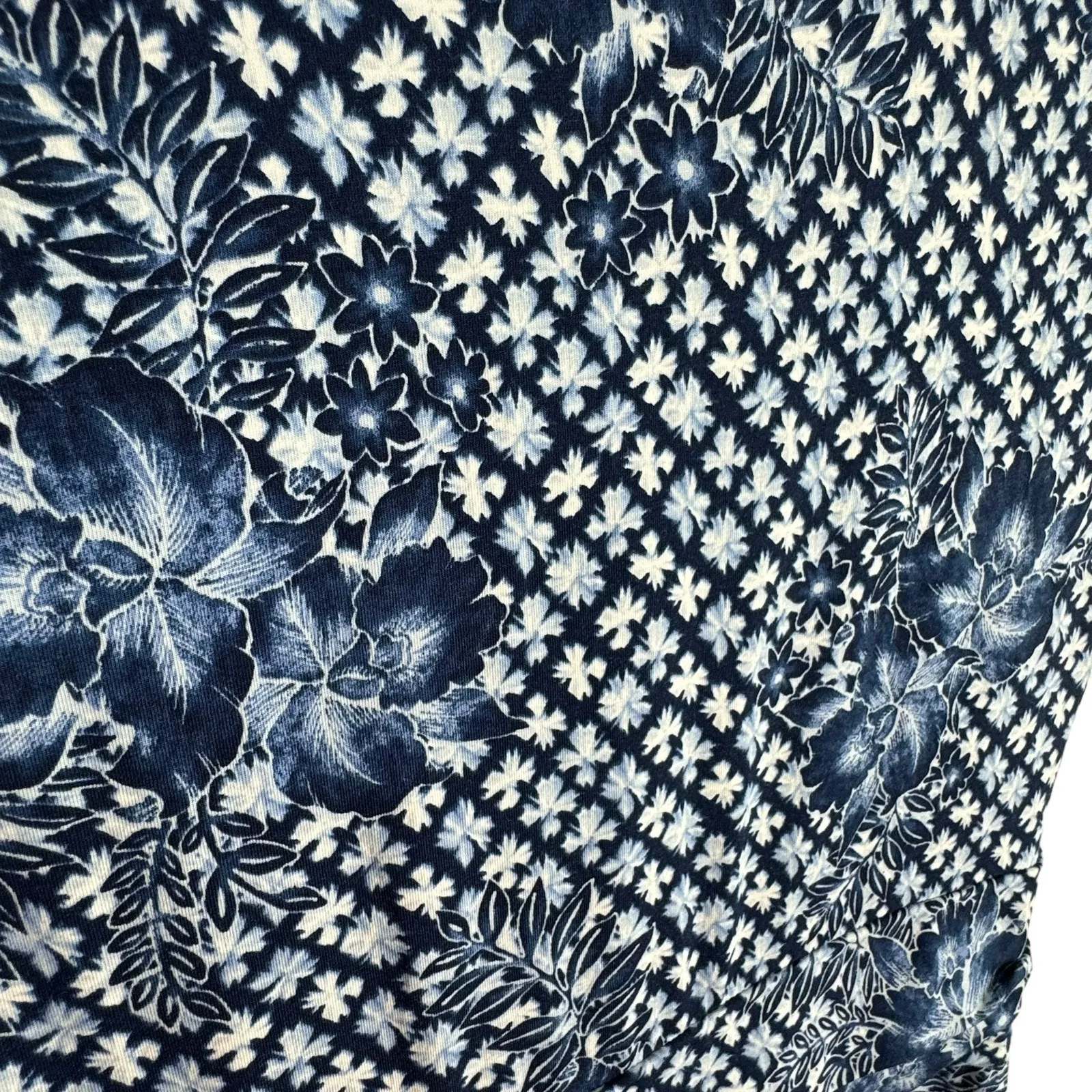 Lands' End Floral Blue White Faux Wrap Cap Sleeve Stretchy Maxi Dress Size S - Image 4