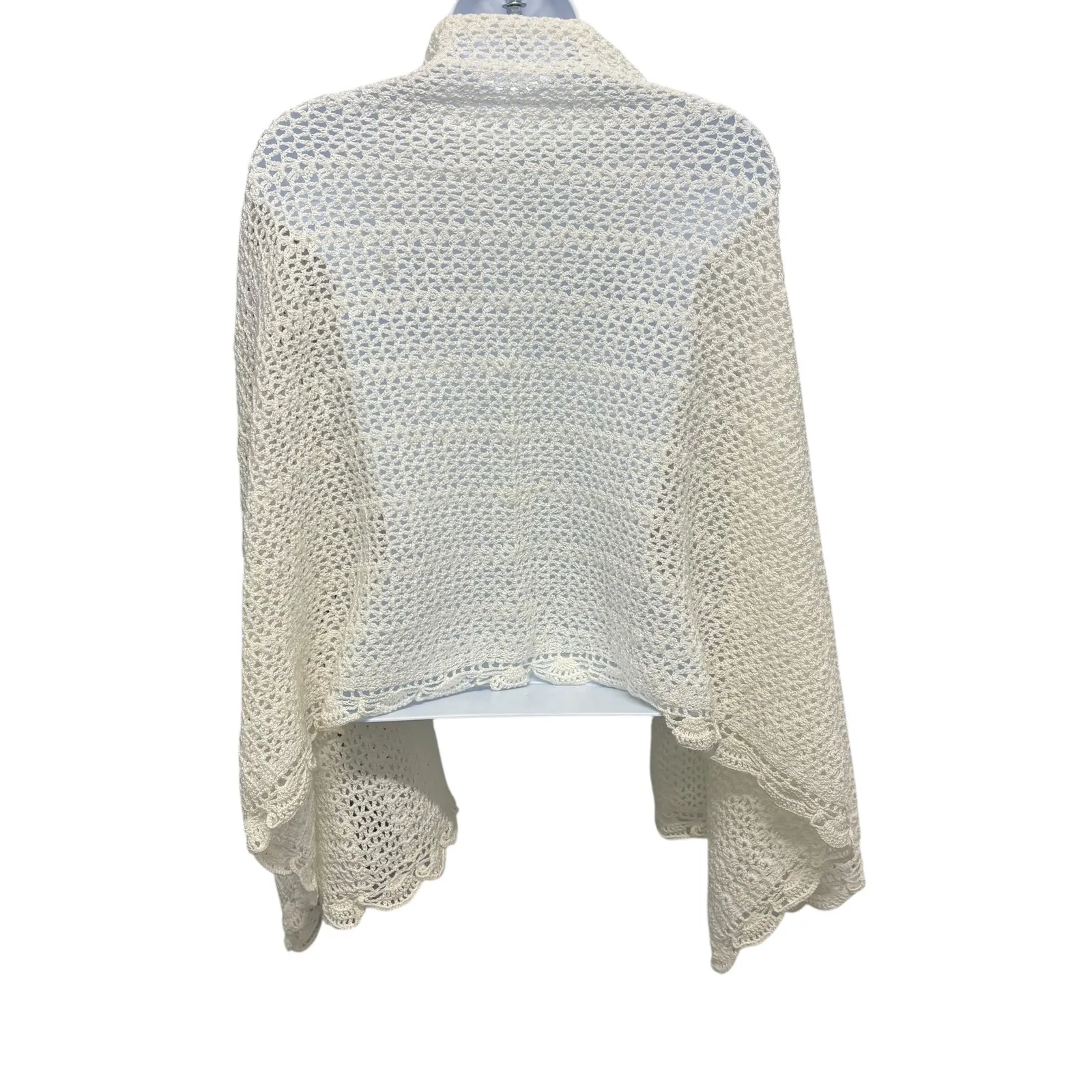 Handmade Cream Crochet Knit Open Front Shawl Wrap Scarf Cardigan 40x23" White - Image 2