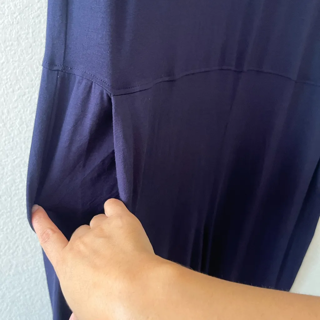 NEW EILEEN FISHER Jumpsuit Size PM‎ Blue Jersey Stretch Sleeveless Wide Leg Crop - Image 3