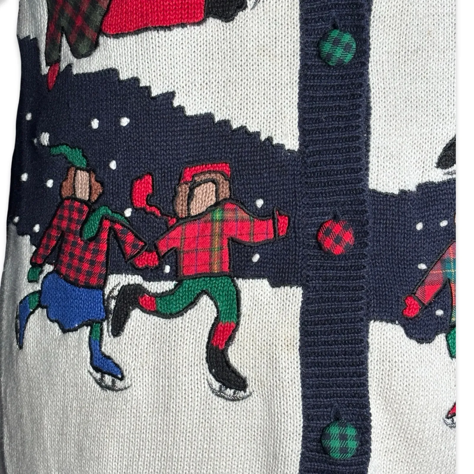 Vintage 90s Susan Bristol Petites Ice Skating Navy Plaid Cardigan Sweater Medium Blue Size undefined - Image 3