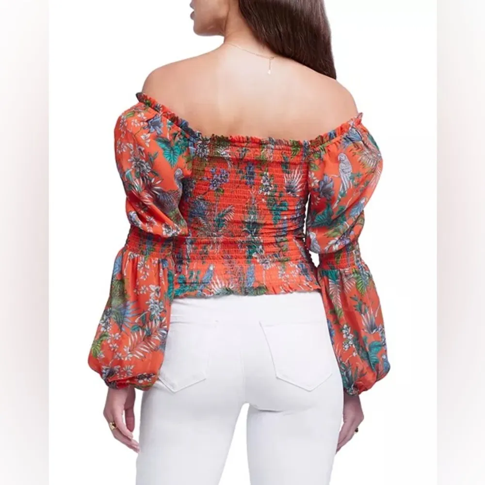 L ‘ AGENCE CECE TOP IN ORANGE MULTI PARROT 🦜 - Image 16