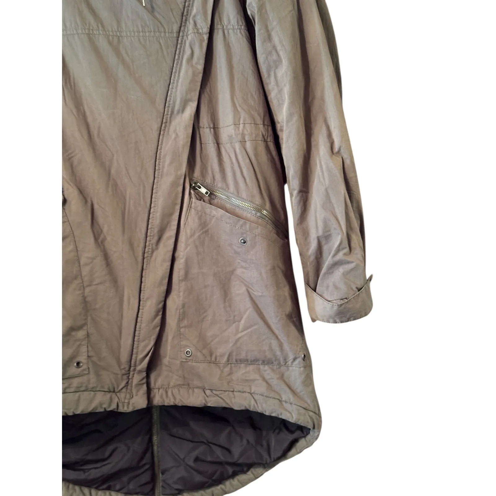 Thread Supply Sherpa Lined Anorak Parka Jacket Khaki Olive Green XL Brown - Image 4