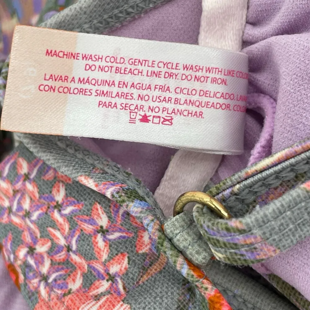 No Boundaries Bikini Set Floral Sage Green Pink Corset Flutter M Top L Bottoms - Image 14