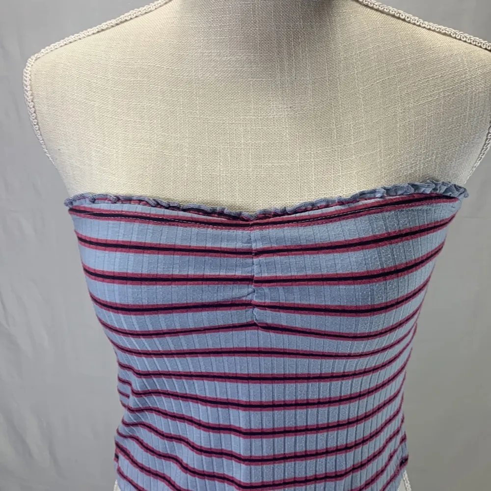 Abercrombie & Fitch Striped Blue Red and Black Ruffled Tube Top Size M - Image 3