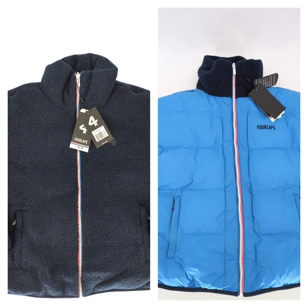 Fourlaps Polar Quilted Reversible Unisex Navy Blue Sherpa Jacket - Image 3