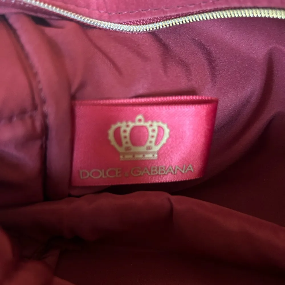 Dolce & Gabbana Beauty Red Velour Maroon Gold Zipper Bag - Image 6