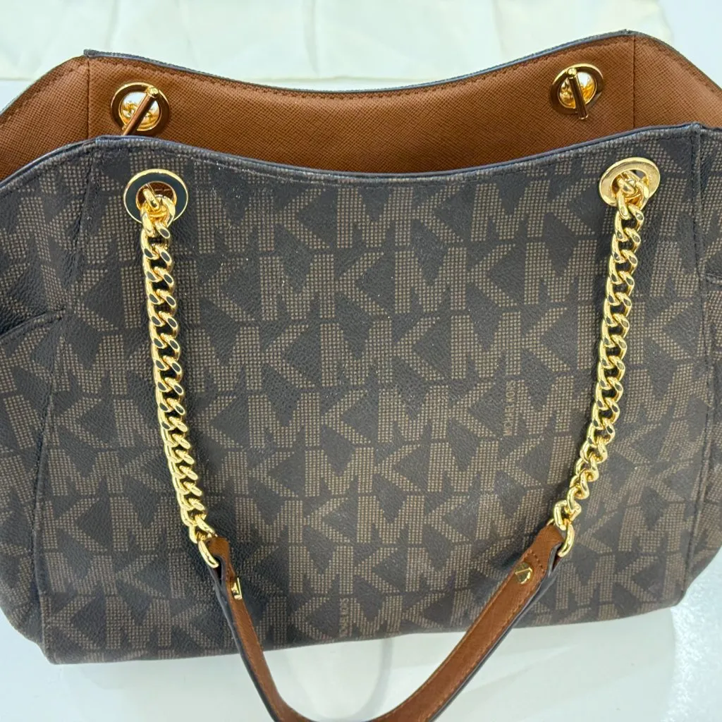 Michael Kors Jet Set Travel Brown Top Zip MK Signature Purse w/ Wallet - Image 11