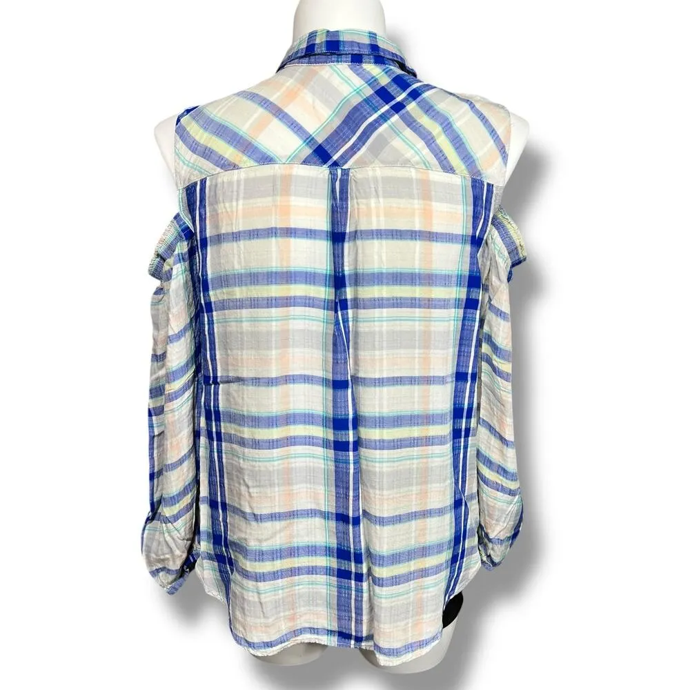 Maurices Womens Shirt Button Down Collared Cold Shoulder Long Sleeve Plaid 1X - Image 4
