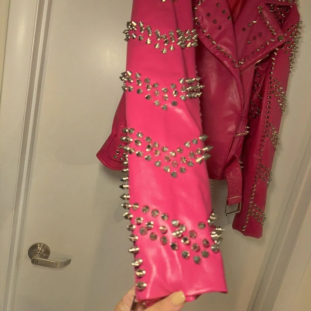 NWOT Azalea Wang Hot Pink Vegan Leather Studded Moto Jacket Plus 3x SOFI 3xl - Image 12