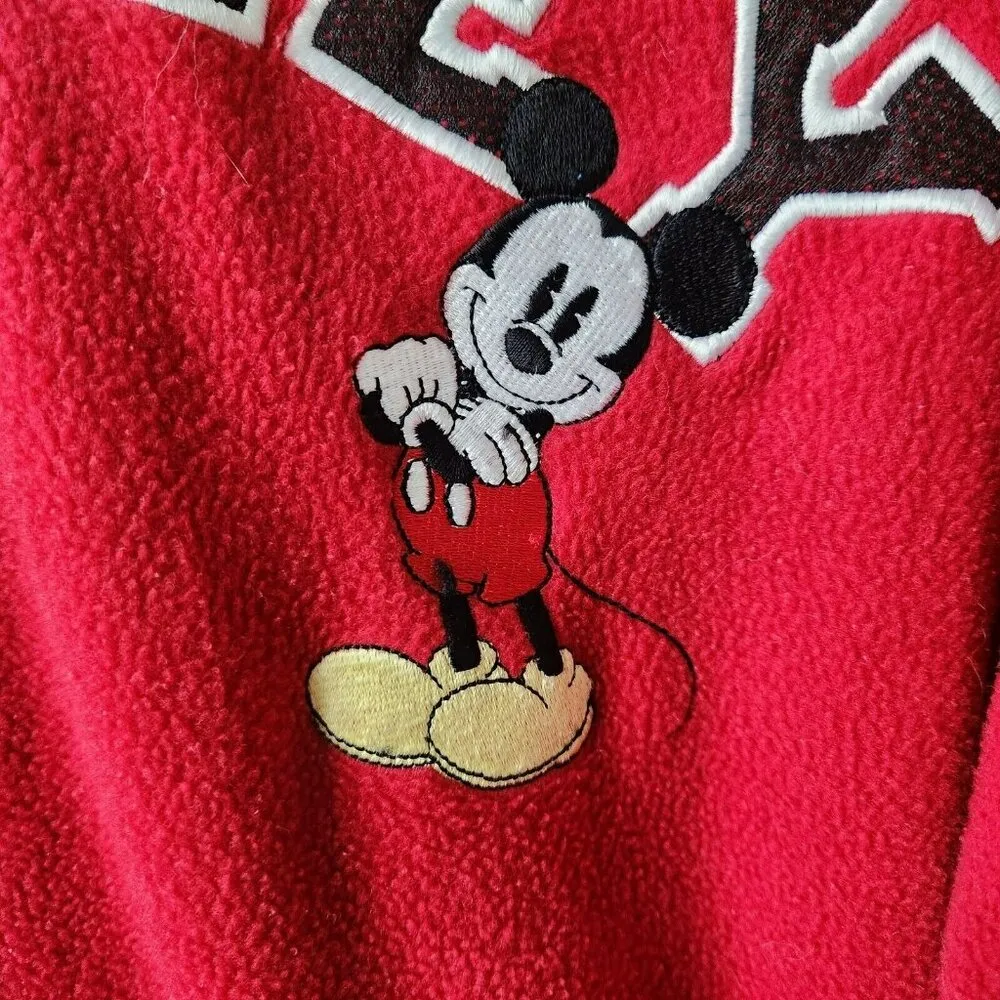 Disney Vtg 90s Red Long Sleeve Mickey Full Zip Fleece Drawstring Hoodie Size 3X - Image 4