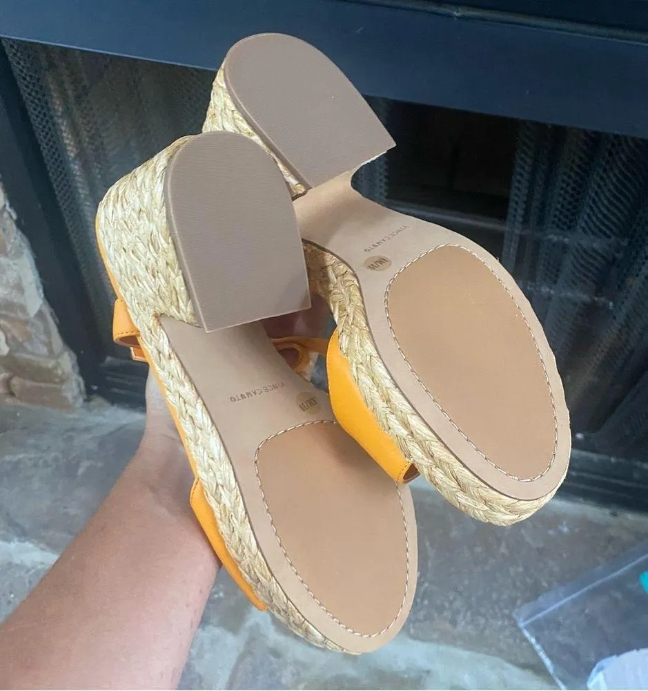 Ranelli raffia suede platform heel espadrille sandals orange 8 NWT - Image 6