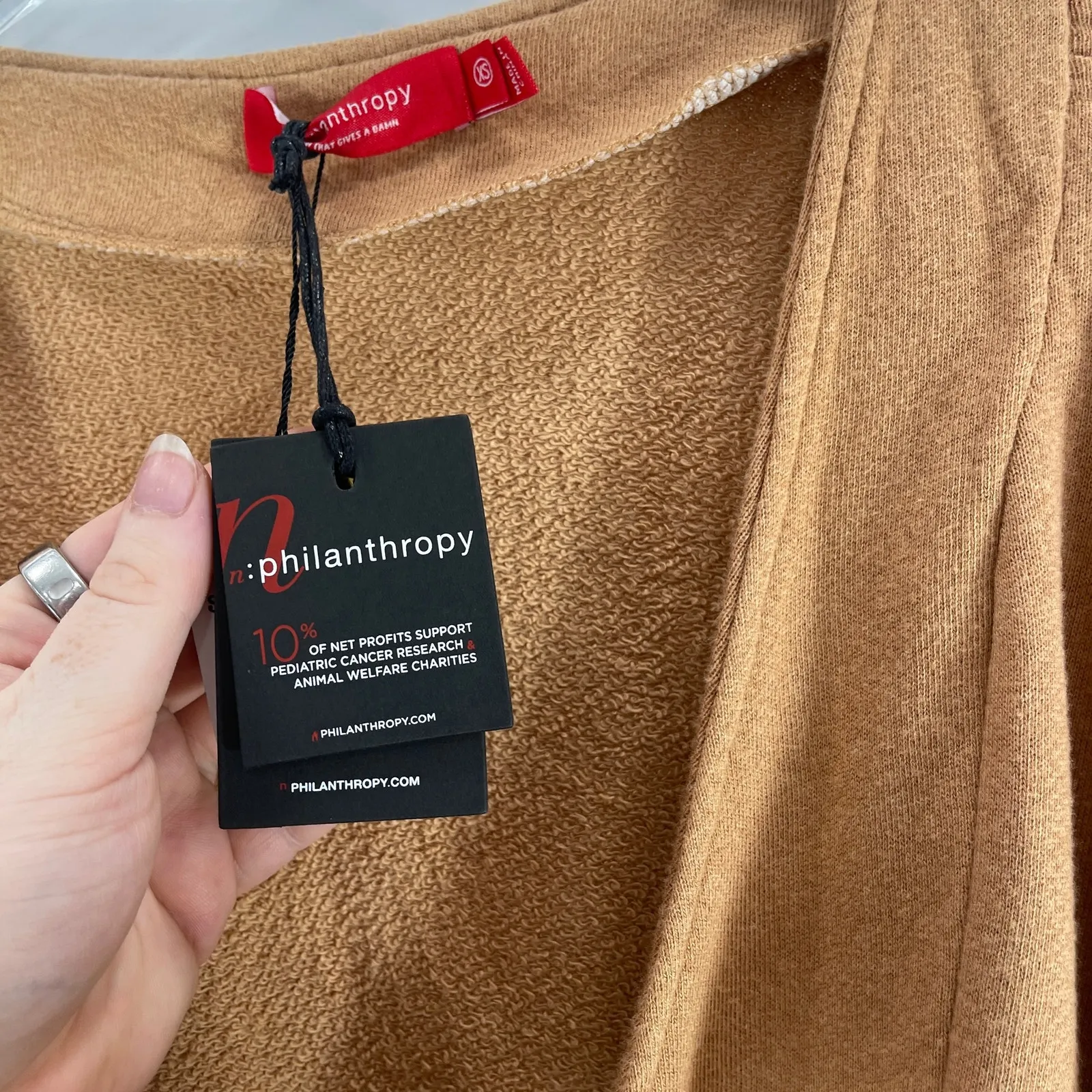 n:Philanthropy Mini Wrap Sweater Dress Camel 3/4 Sleeve Size XS New With Tags - Image 6