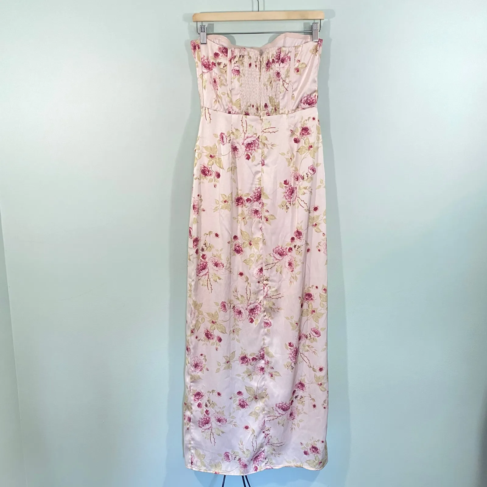 Altar'd State Floral Ruth Corset Satin High Slit Strapless Maxi Dress Size M - Image 7