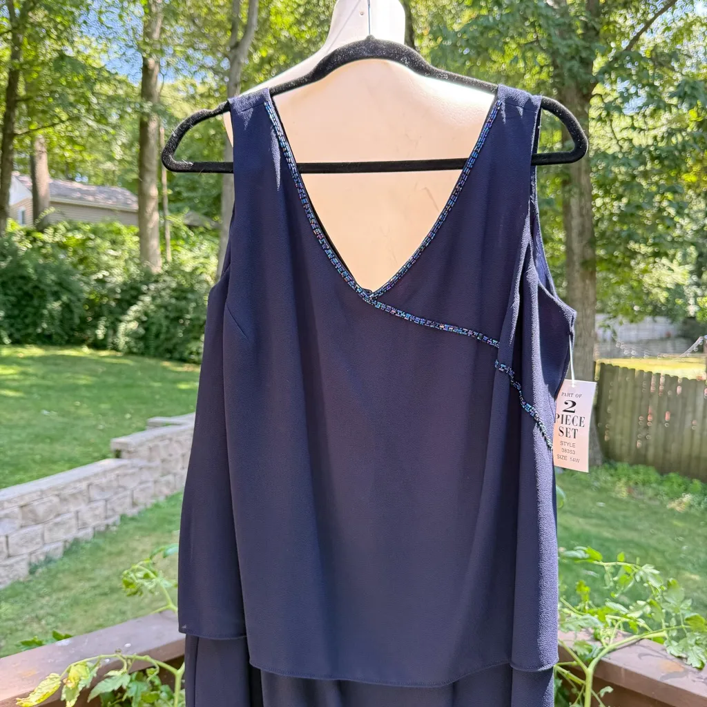 Size 14 Dressbarn 2-Piece Navy Gown & Sheer Jacket Mother of Bride NWT Vintage - Image 6