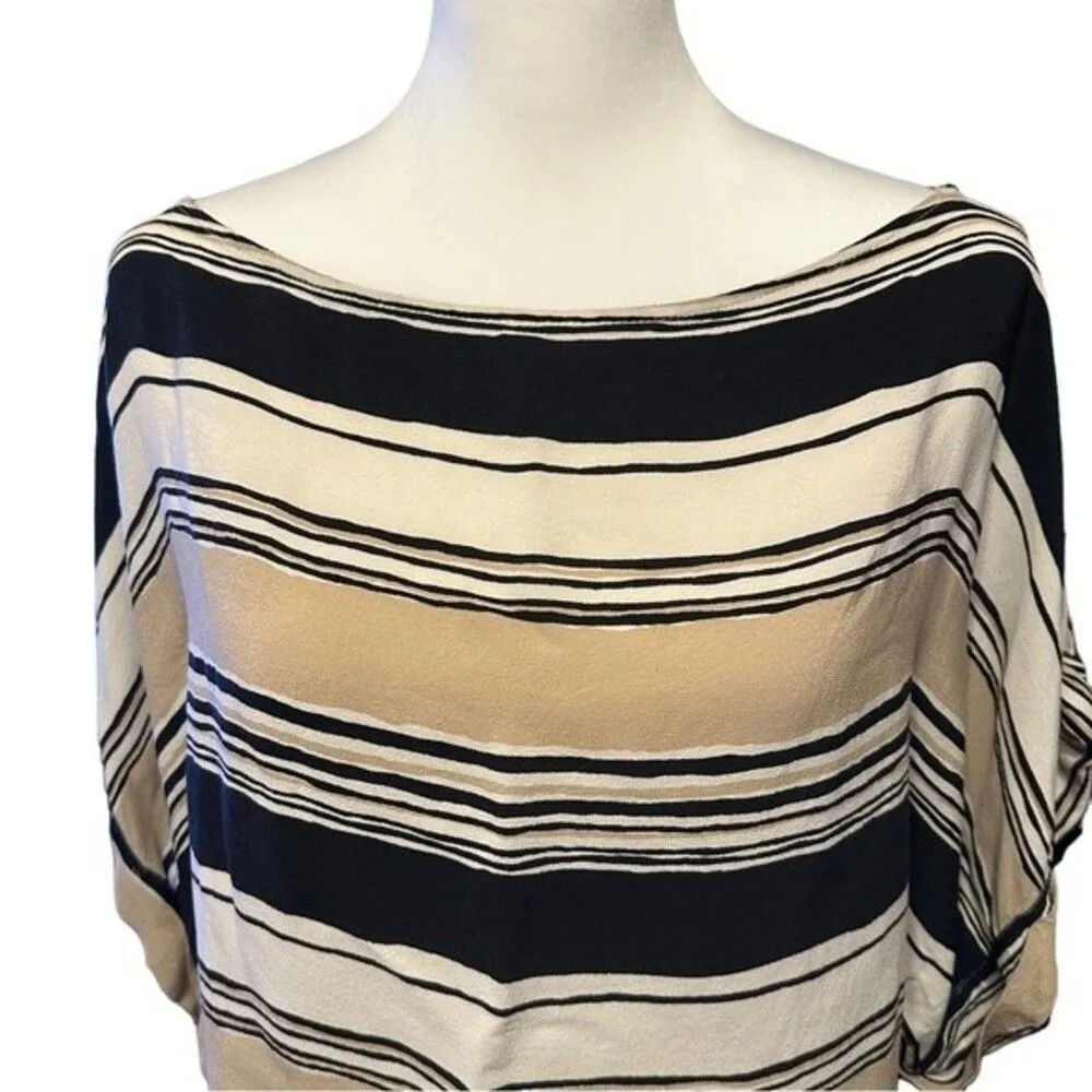 Zara Tan Beige White Black Stripe Tie Back Top Blouse Shirt Sz L - Image 3