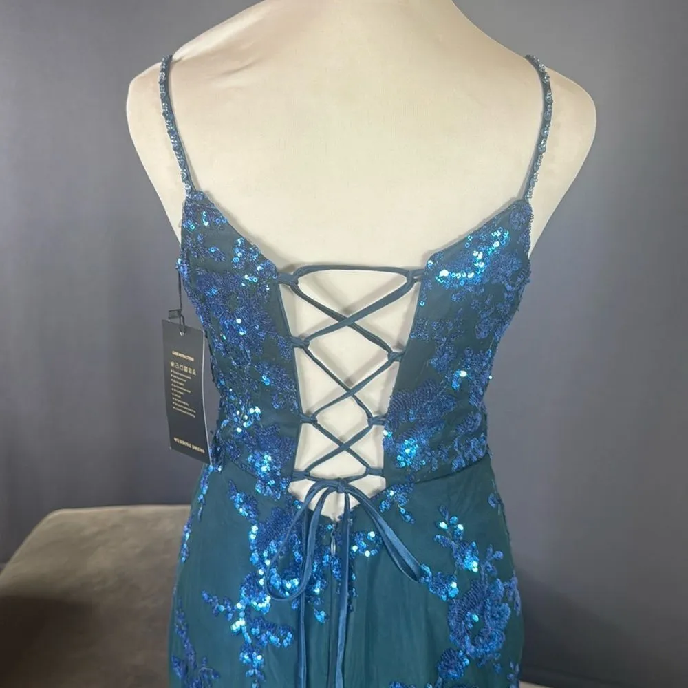Women’s Blue Mermaid Fit Prom Party Dress SparklySequins LaceUpBack Size 2 *READ - Image 5