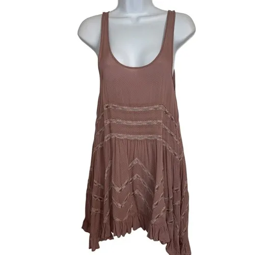 FREE PEOPLE Misty Pink Voile and Lace Trapeze Shift Dress EUC Size XS‎ - Image 2
