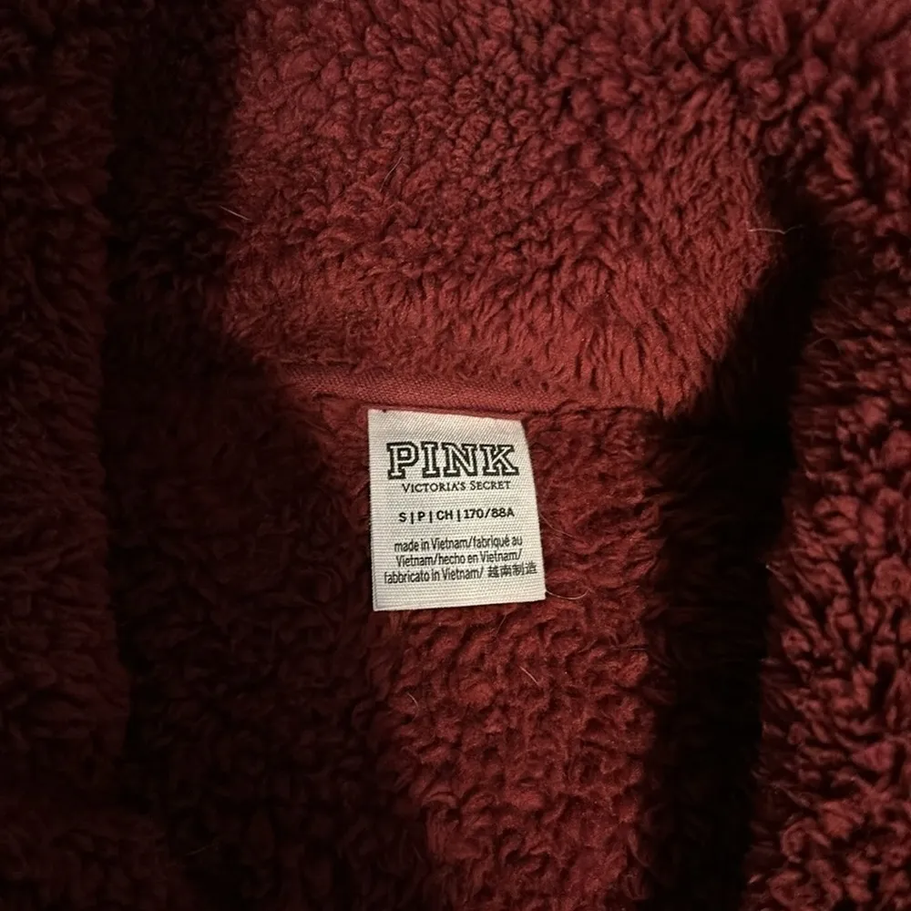 PINK burgundy Half Zip Fuzzy Teddy Pullover Jacket Womens Small Winter Maroon - Image 2
