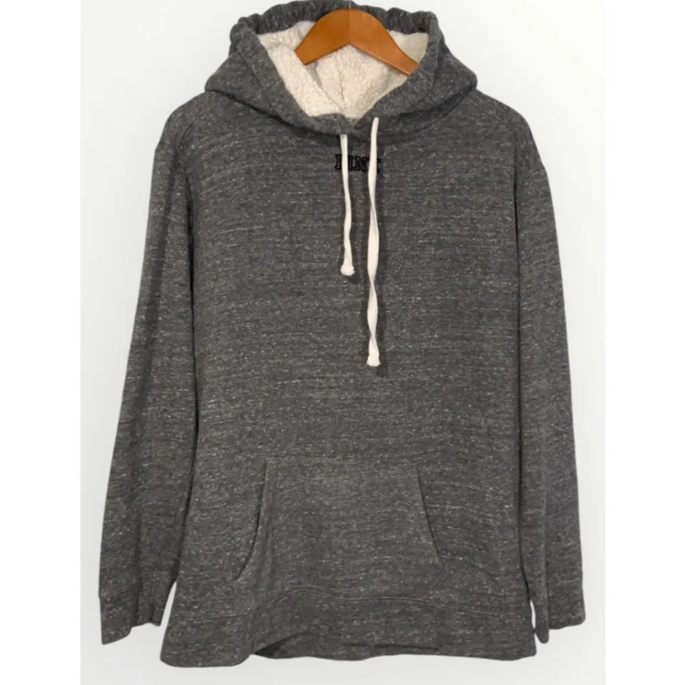 Victoria Secret PINK Gray Fleece Pullover Hoodie Large Camo Logo On Back Medium - Image 4