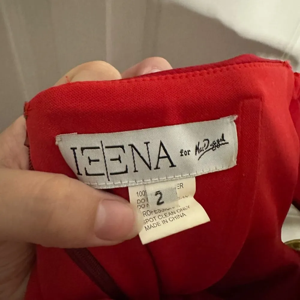 Ieena Mac Duggal Off Shoulder Satin A-Line Dress Gown Red Size 2 Rhinestone Belt - Image 3