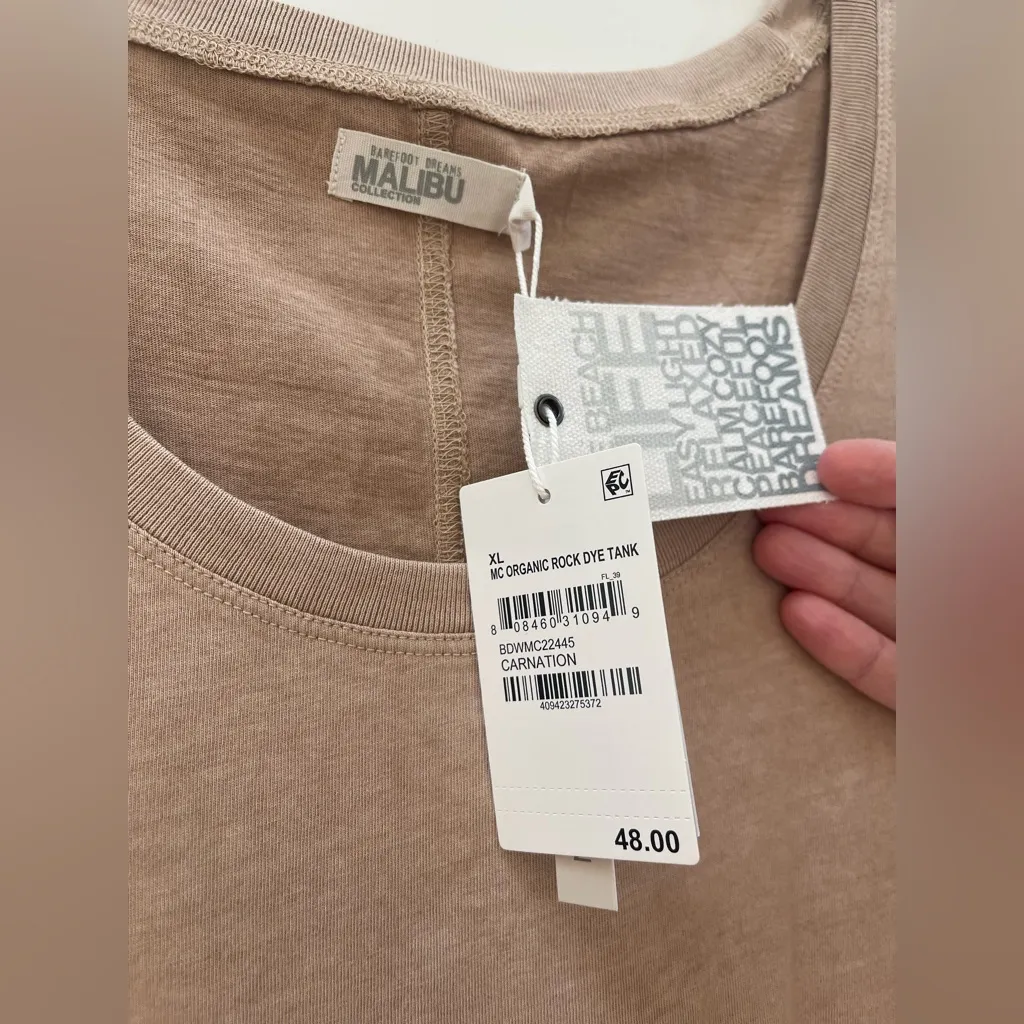 NWT Barefoot Dreams Malibu Organic Rock Dye Tank size XL tan - Image 2