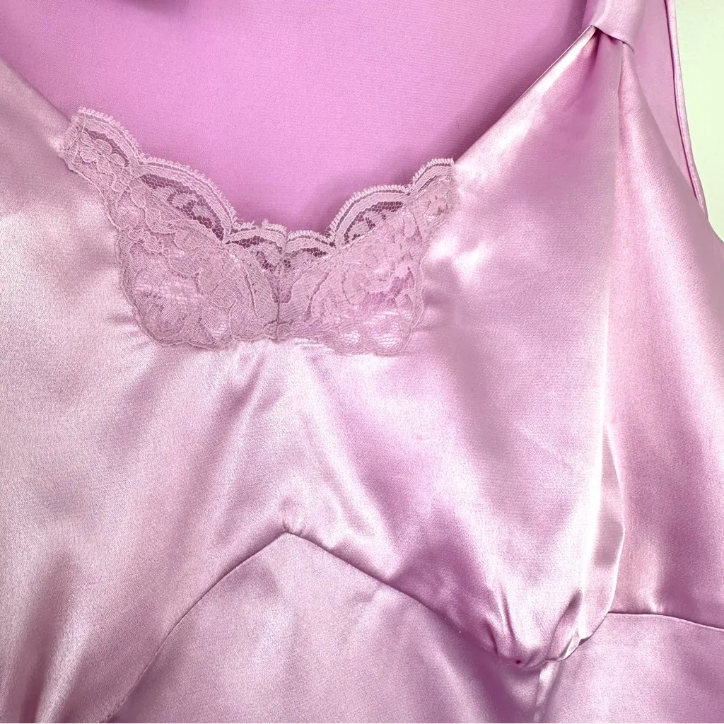 Vintage Y2K Satin Babydoll Tank Top by R.Q.T. Sz M NWT Deadstock Pink Lace Size M - Image 2