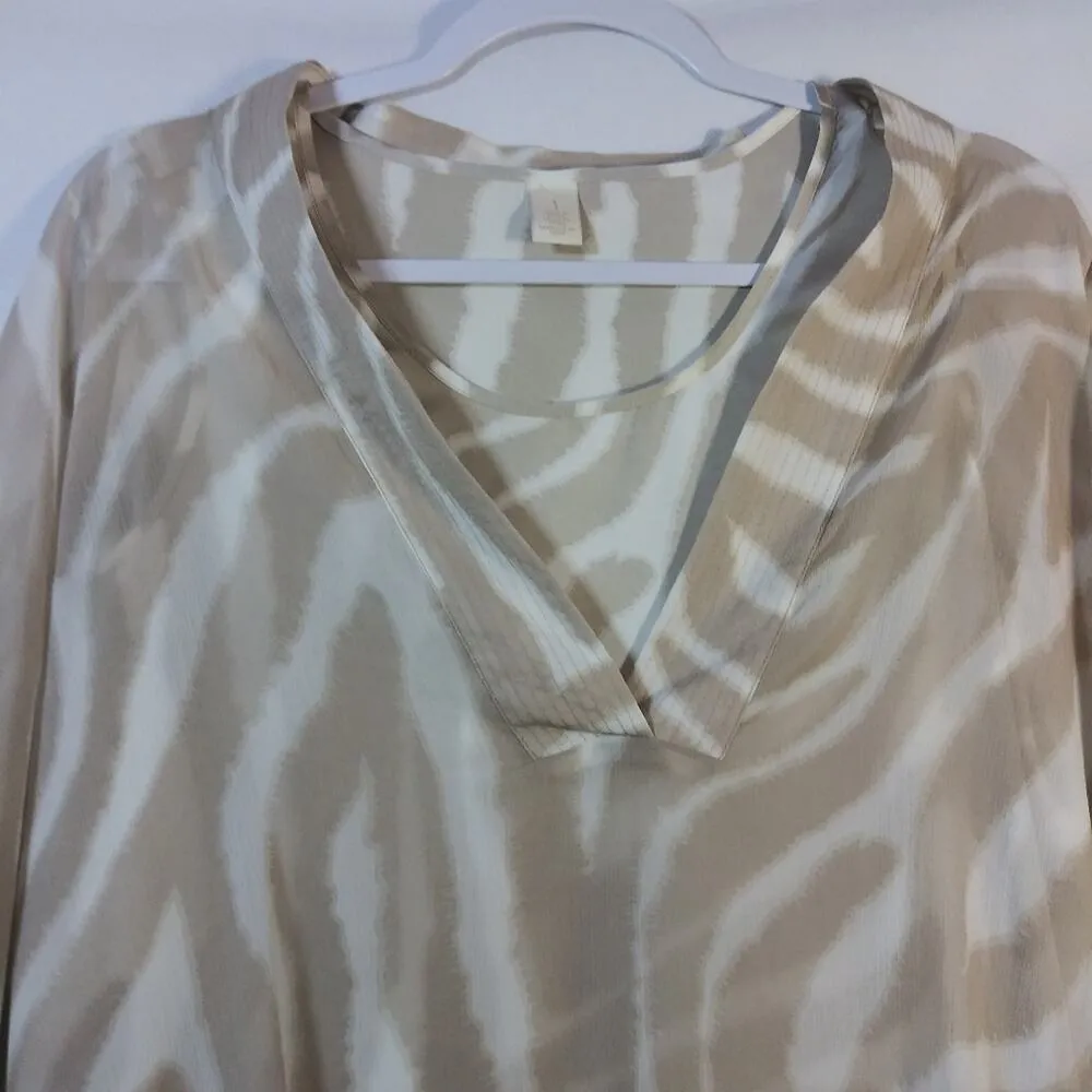 Chico's 2 Piece Tie-Dye Stripe Tunic Top Tan Cream Size M - Image 3
