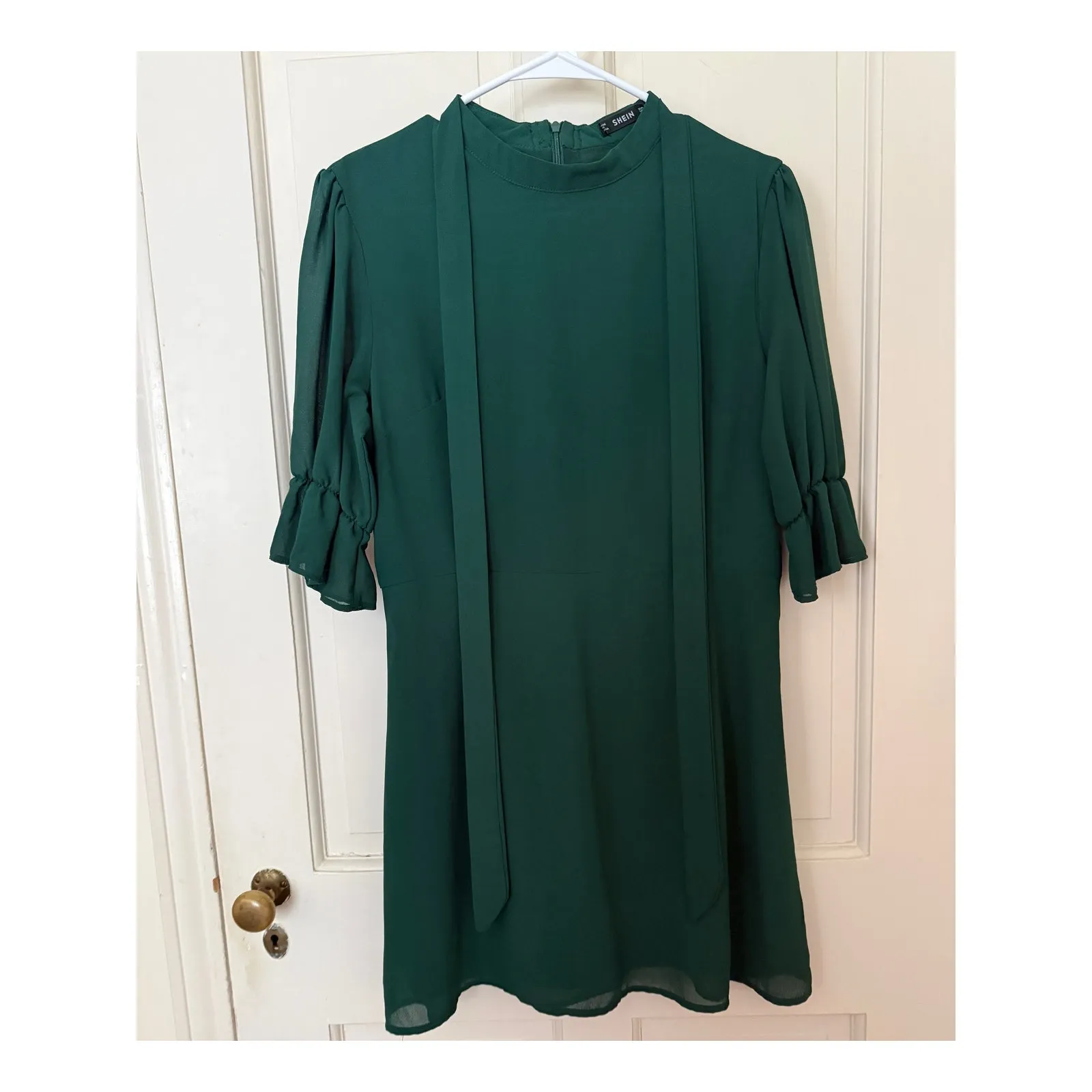 Shein Tie-Neck Teal Mini Dress - size large - Image 2