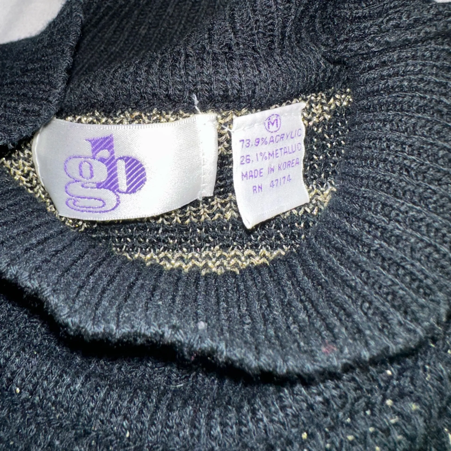 GB • Vintage Black Gold Tribal Oversized Sweater • Metallic Gladys Bagley 80s Size M - Image 4