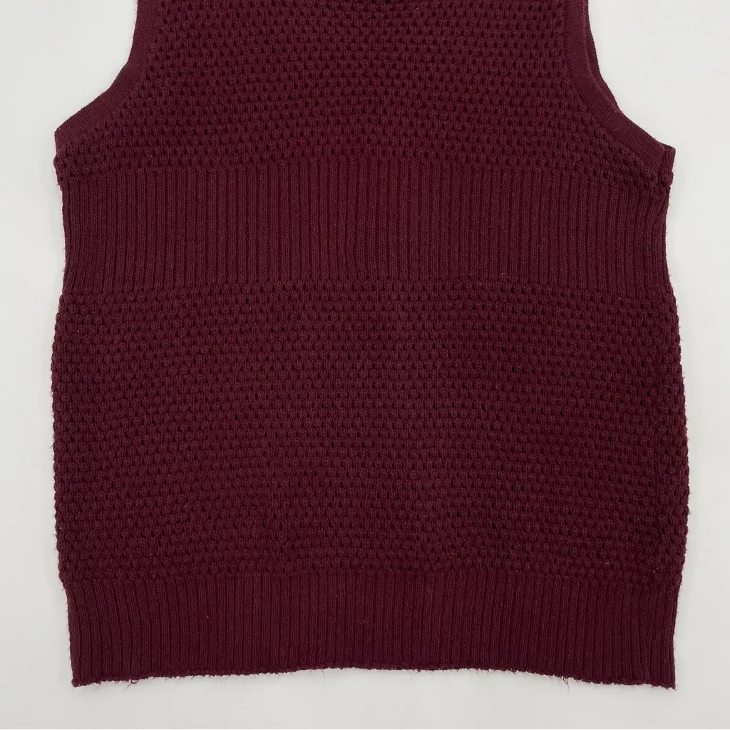 Vintage Sweater Vest 1980s Women Maroon Acrylic Sleeveless Top Retro Collegiate‎ Red - Image 3