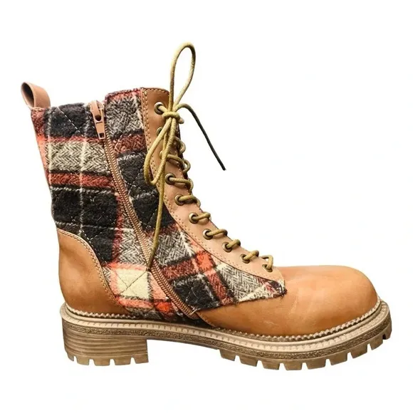 Rock & Candy‎ Brown Plaid Lace Up Max Round Toe Platform Booties Women Size 8.5 - Image 2