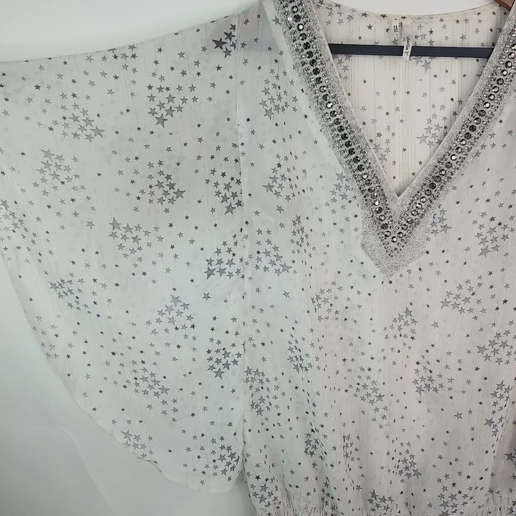 Studio Y L Whimseygoth White Silver Stars Beaded Top - Image 4