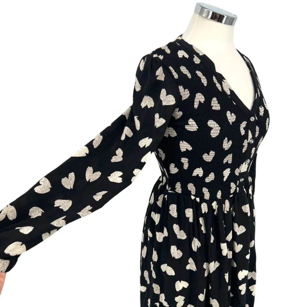 Maeve Anthropologie Heart Print A-Line V-Neck Dress Black White Size Medium - Image 5