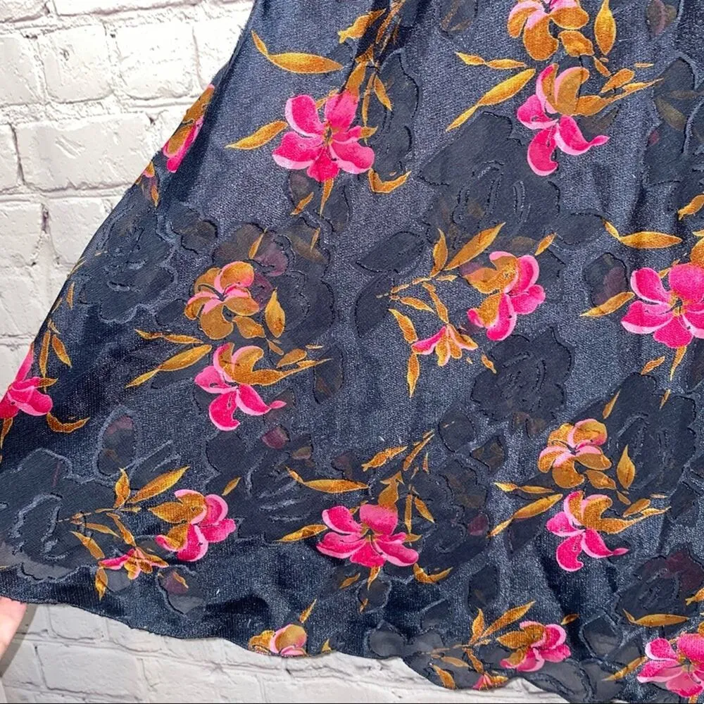 VS Vintage V Neck Blue Floral Strappy Back Slip Dress - Image 2