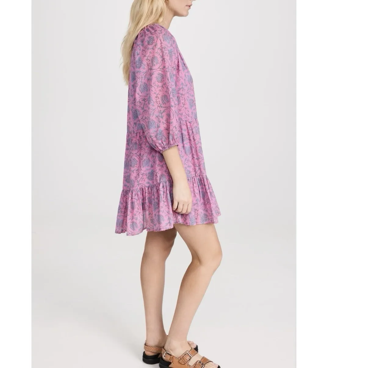 Apiece Apart Pink Floral Long Sleeve Mini Mitte Dress size MEDIUM - Image 2