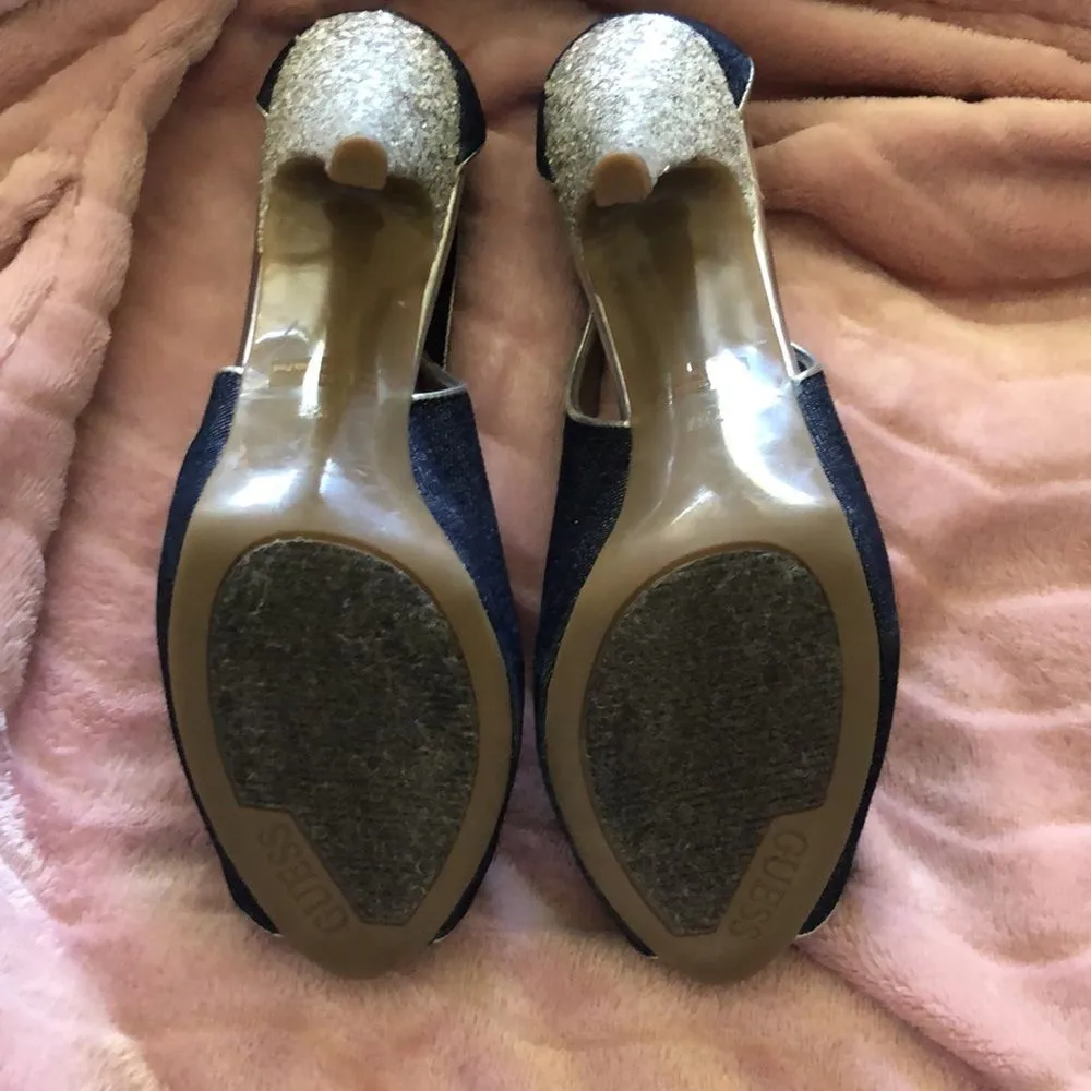 Guess Denim Silver and blue glitter Peeptoe - Image 4