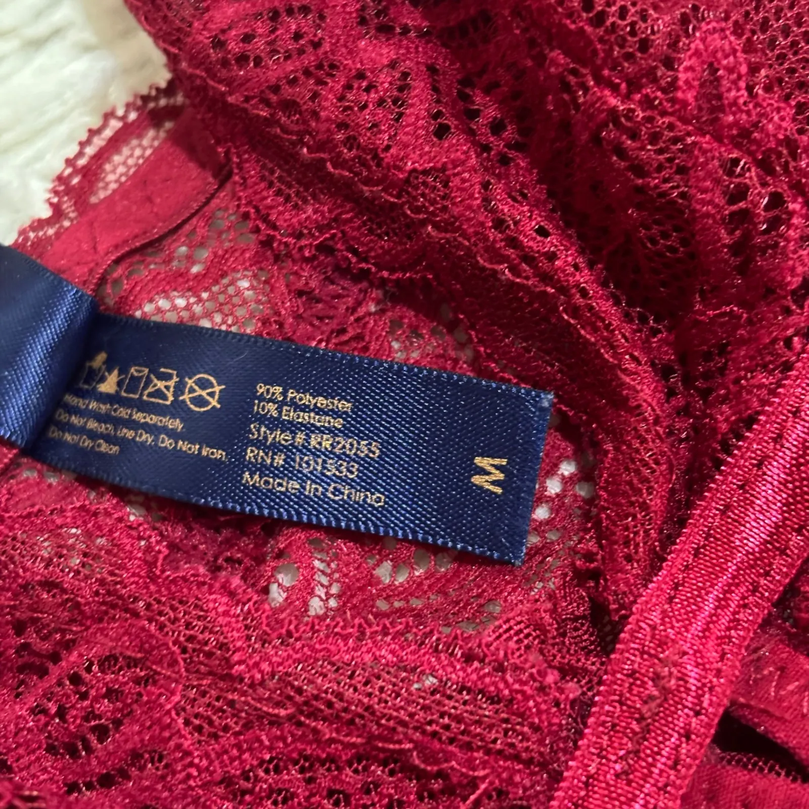 RACHEL ROY Burgundy Lace Trim Mesh Babydoll Chemise Lingerie Sheer Womens Medium Red - Image 5