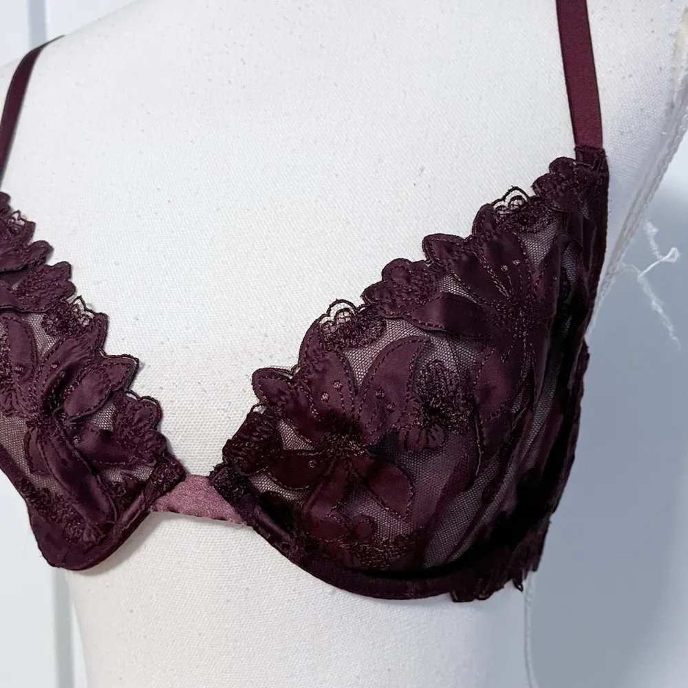Victorias Secret • Wine Burgundy Unlined Mesh Floral Bra - Image 3