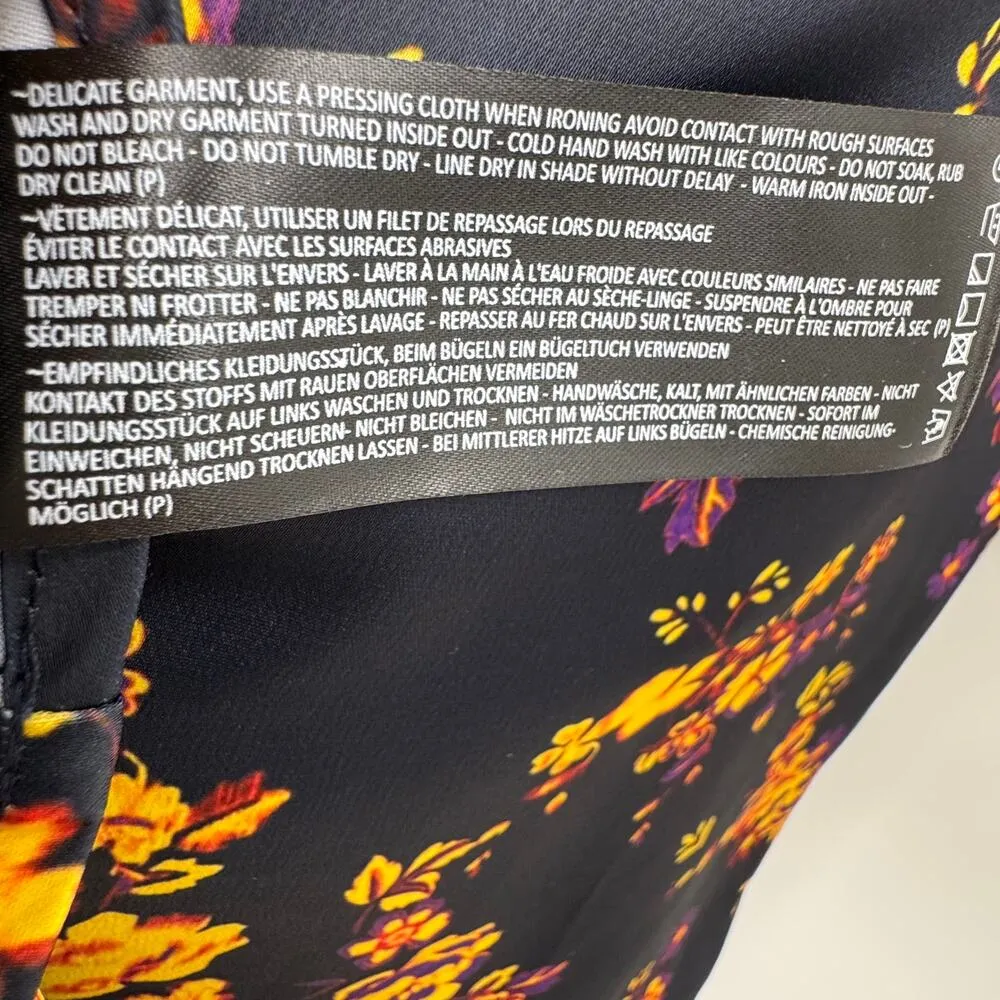 C/MEO Collective mini satin dress large bishop sleeves square neck blue floral - Image 10