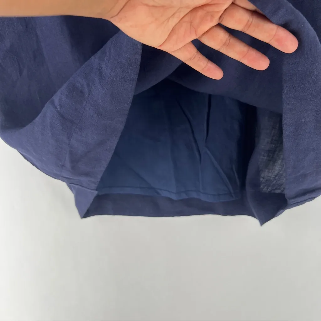 EllemenTree Navy Blue 100% Linen 3/4 Sleeve Knee Length Shift Dress Pockets S - Image 6