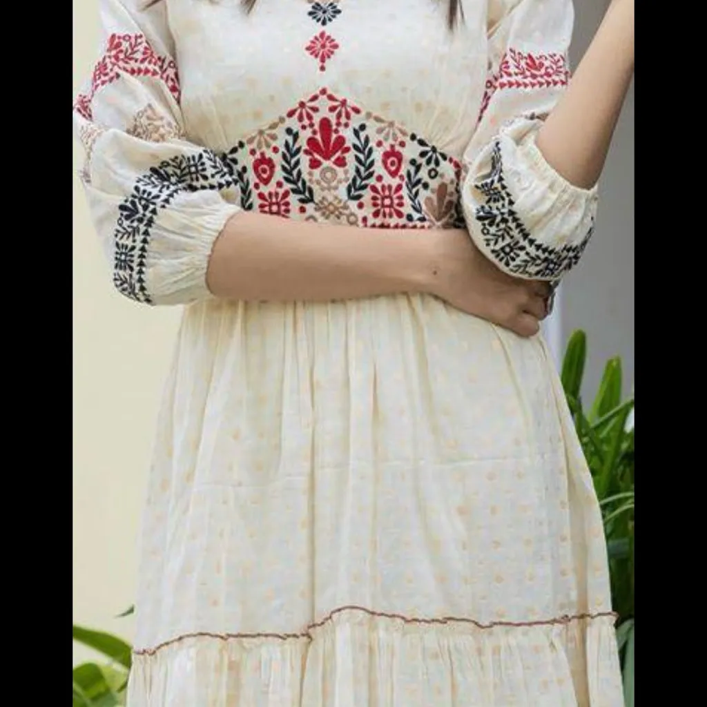 Bohemian Cream Dress size L with Red and Black Embroidery : Box I: Size L - Image 13