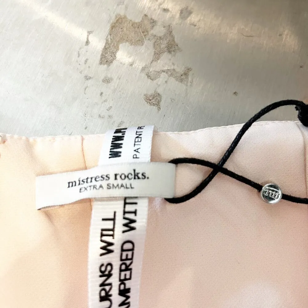 Mistress Rocks Satin Mesh Trim Off-the-Shoulder Bodycon Mini Dress Peach XS - Image 5