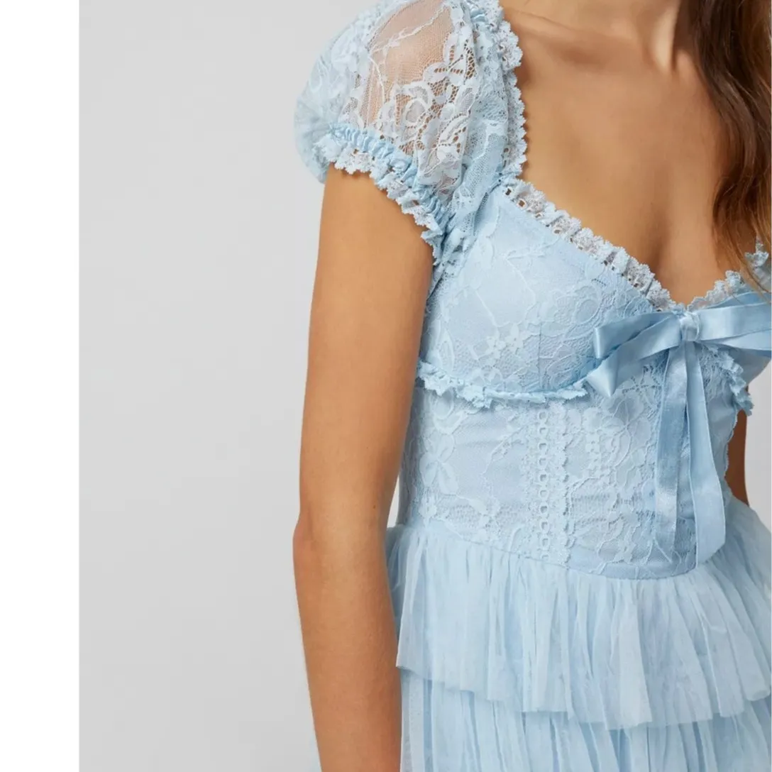 Amy Jane London Sofia Blue Lace Tulle Maxi Dress Size Large - Image 3