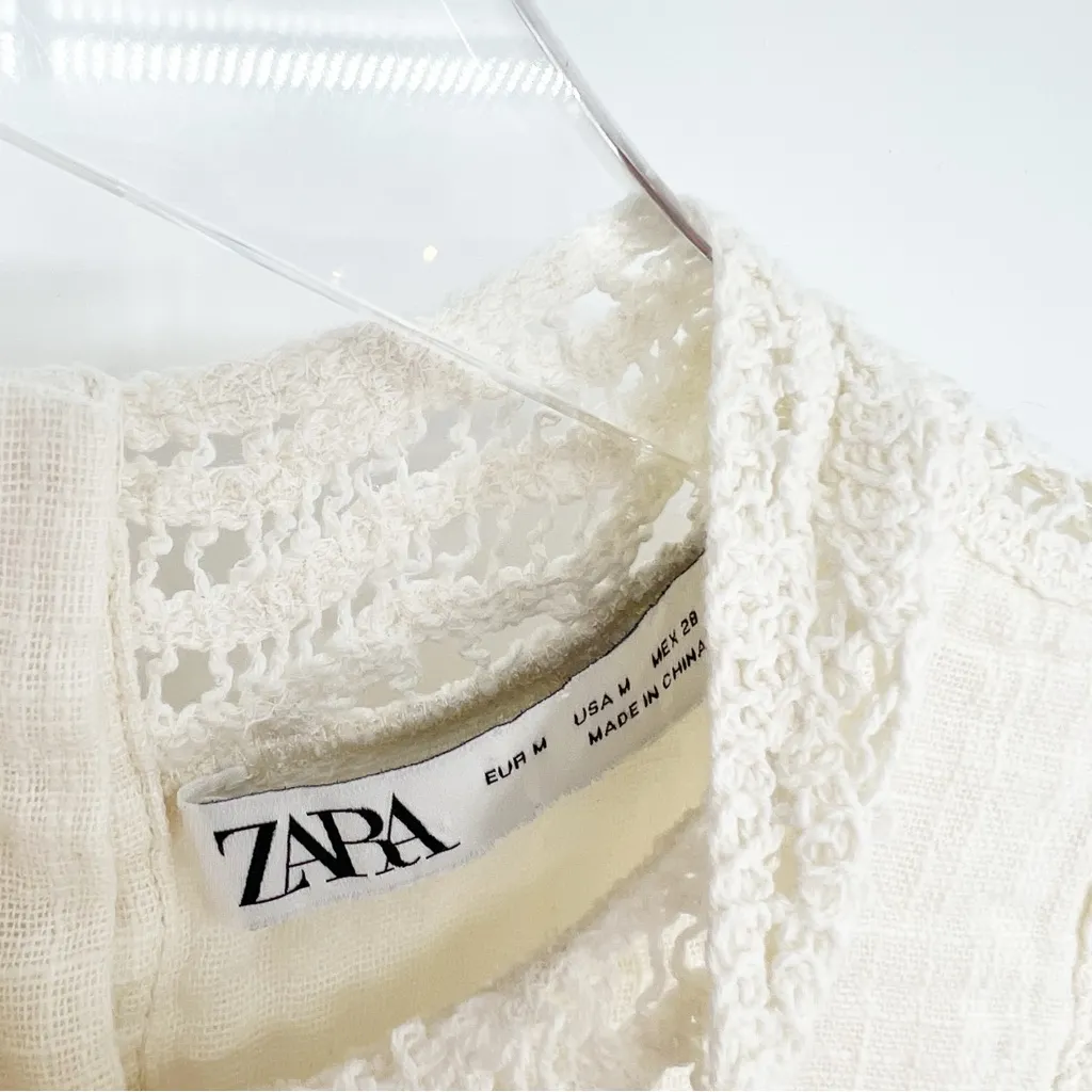 Zara Jacquard‎ Button Back Tank Top M Cream - Image 5