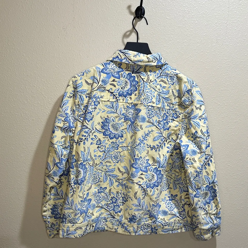 Vintage Appleseeds Size Large Yellow/Blue Floral Button Up Jacket Blue - Image 3