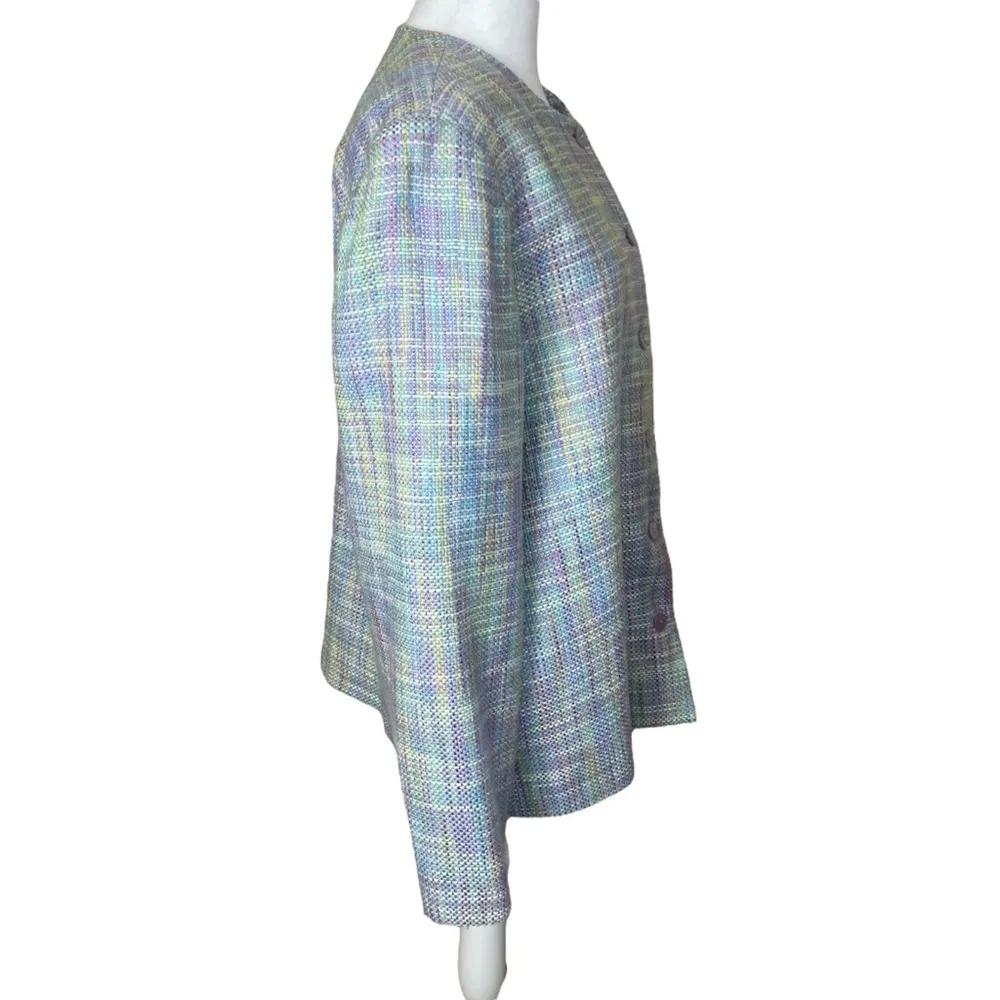 Alfred Dunner Womens Size 16 Pastel Plaid Lined Button-up Jacket Blazer Easter - Image 3